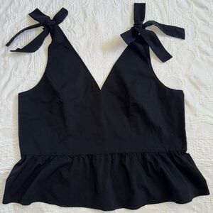EXPRESS Black Bow V-Neck Peplum Blouse Shirt Tank Top Size XL Women's